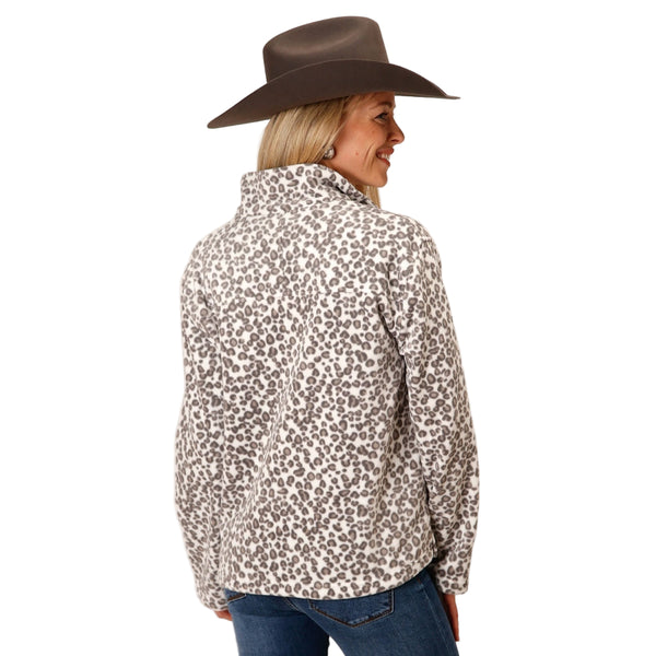 03-098-0250-6182 Roper Women's Polar Fleece 1/4 Snap Pullover - Snow Leopard Print