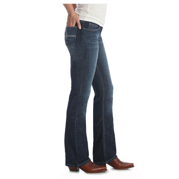 09MWZDO Wrangler Women's Mae Mid Rise Boot Cut Jean - Dark Blue