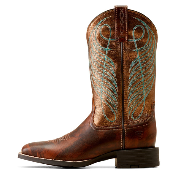 10016317 Ariat Women's Round Up Wide Square Toe Western Cowboy Boot - Yukon Brown