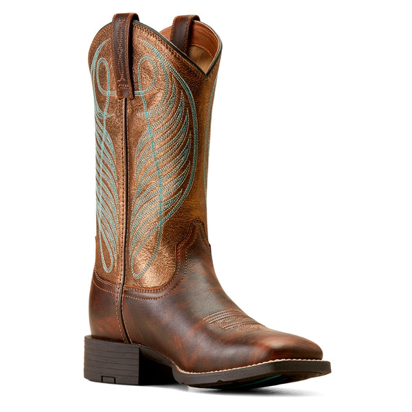 10016317 Ariat Women's Round Up Wide Square Toe Western Cowboy Boot - Yukon Brown