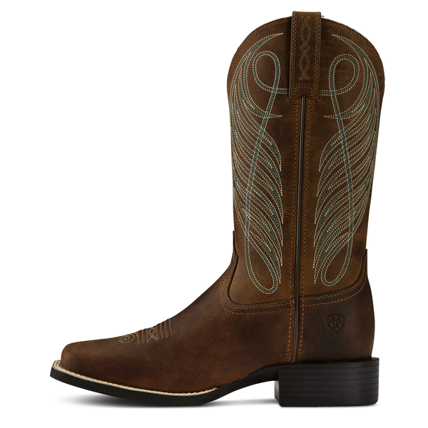 10018528 Ariat Women's Round Up Wide Square Toe Western Cowboy Boots - Powder Brown