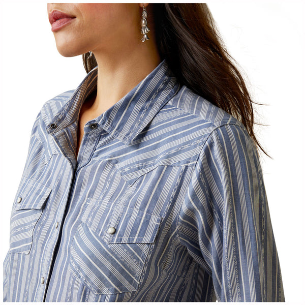 10044874 Ariat Women's Windward Long Sleeve Western Snap Shirt - Windward Dobby Stripe