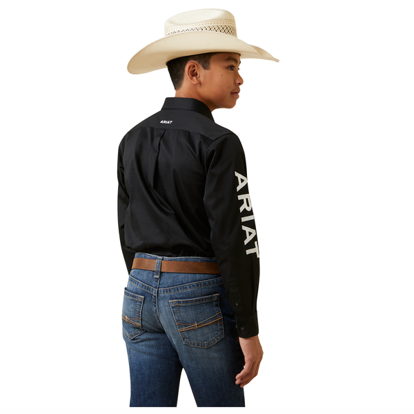 10045426 Ariat Boys Team Logo Twill Long Sleeve Button Down Shirt - Black