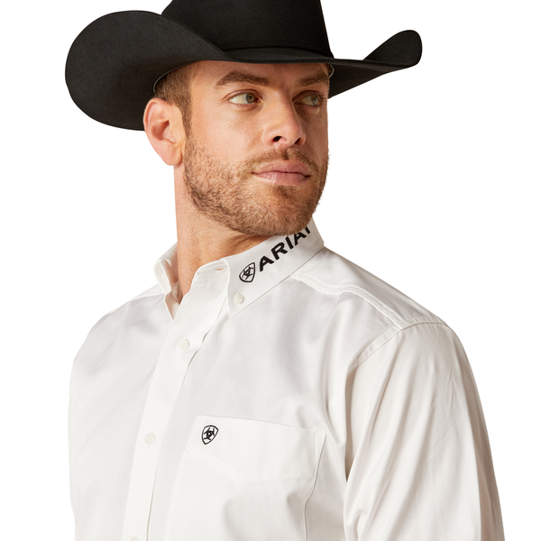 10046825 Ariat Mens Team Logo Twill Long Sleeve Shirt- White/Black
