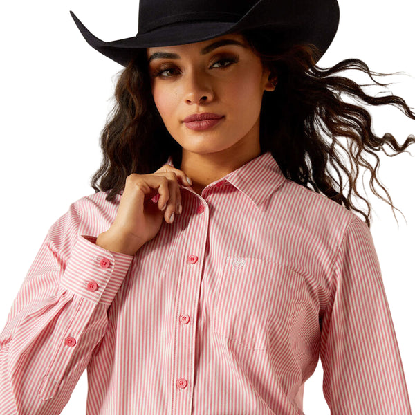 10048884 Ariat Women's Kirby Long Sleeve Stretch Shirt - Camellia Rose Stripe
