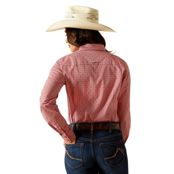 10051332 Ariat Women's Long Sleeve Kirby Stretch Shirt - Garnet Rose Geo