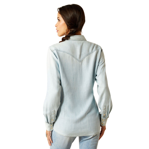 10051493 Ariat Women's Long Sleeve Blues Snap Shirt - Bleached Chambray
