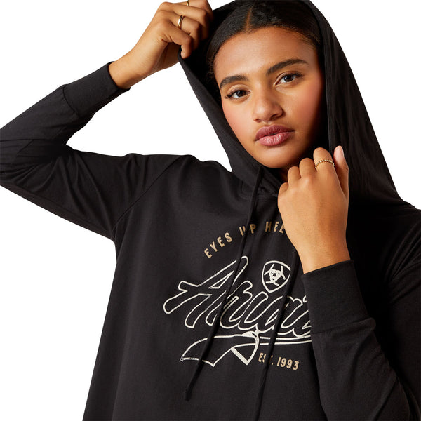 10054562 Ariat Women's Heels Down Long Sleeve Hoodie T-Shirt - Black