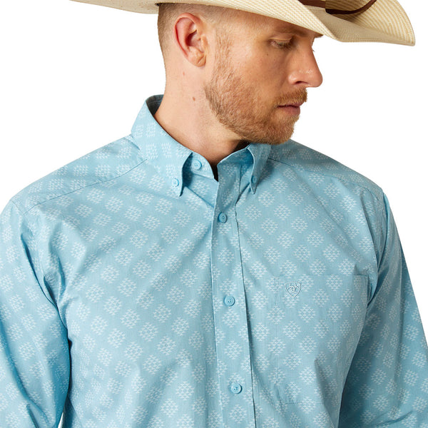 10054645 Ariat Men's Garmon Classic Fit Long Sleeve Western Shirt - Turquoise Print