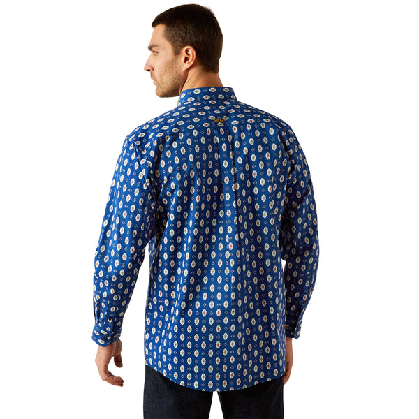 10054666 Ariat Men's Team Dax Classic Fit Long Sleeve Western Shirt - Navy/White