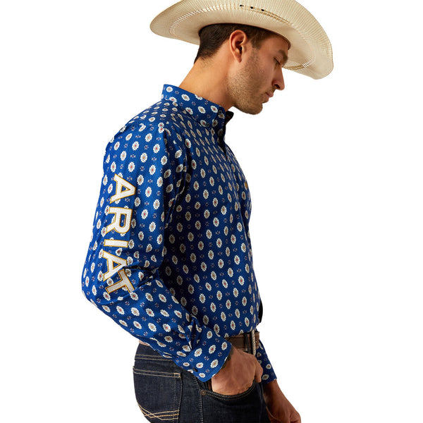 10054666 Ariat Men's Team Dax Classic Fit Long Sleeve Western Shirt - Navy/White