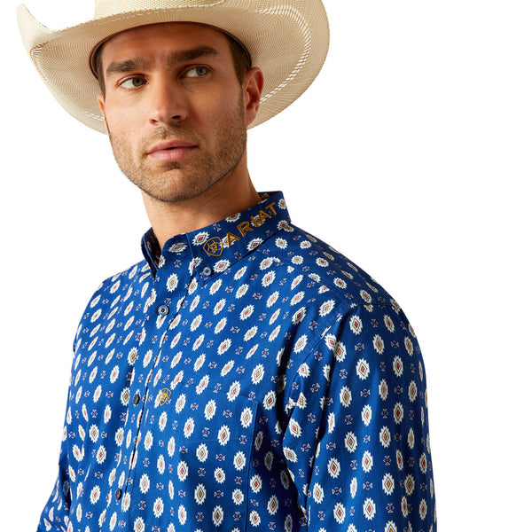 10054666 Ariat Men's Team Dax Classic Fit Long Sleeve Western Shirt - Navy/White