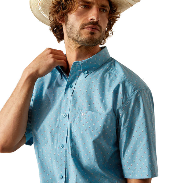 10054681 Ariat Men's Guy Classic Fit Short Sleeve Shirt -Turquoise