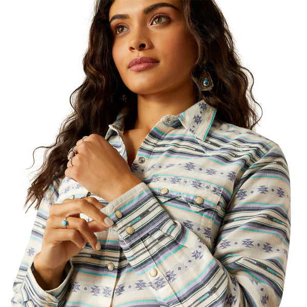 10054779 Ariat Women's Seaside Long Sleeve Snap Shirt - Geo Stream Serape Jacquard