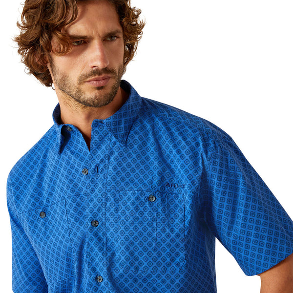 10054964 Ariat Men's 360 Airflow Classic Fit Short Sleeve Shirt - Olympian Blue
