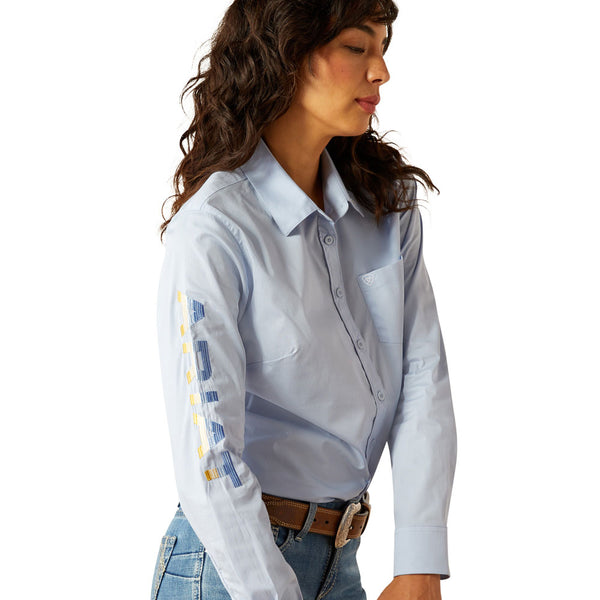 10055085 Ariat Women's Team Kirby Stretch Long Sleeve Button Up Shirt - Kentucky Blue