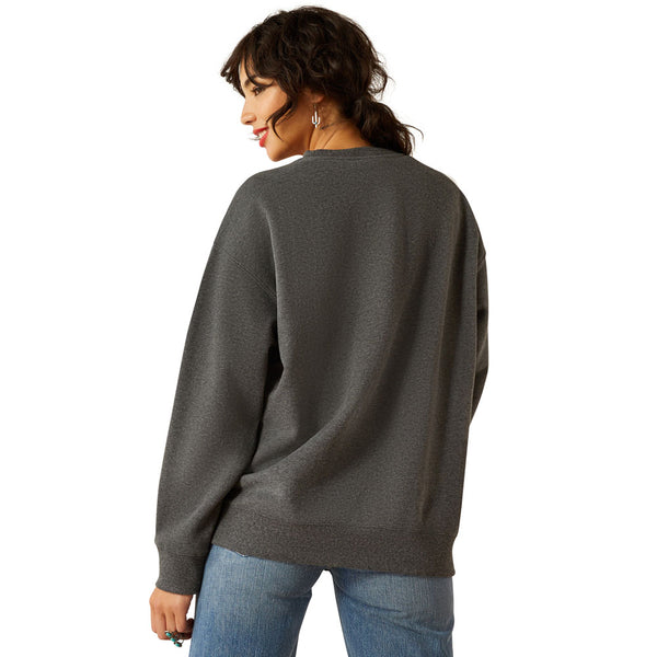10055291 Ariat Women's Oversized Born To Ride Crew Sweatshirt - Heather Charcoal