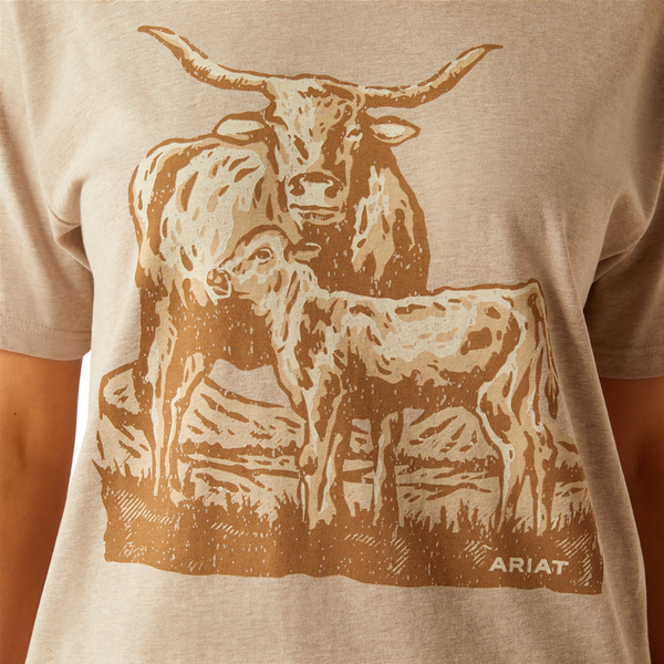 10058715 Ariat Women's Longhorn Short Sleeve T-Shirt - Oatmeal Heather