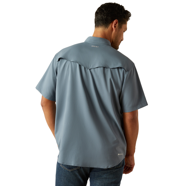10058813 Ariat Men's Western VentTEK Classic Fit Short Sleeve Snap Shirt - Newsboy Blue