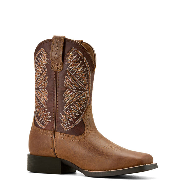 10061136 Ariat Youth Ruidoso Square Toe Western Boot - Pearl/ Chocolate Brown