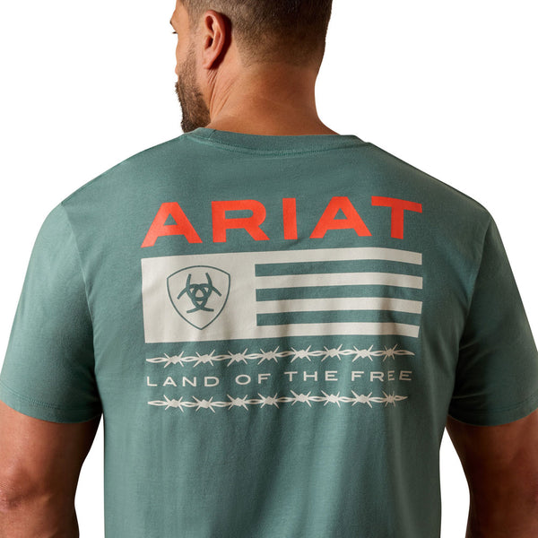 10061355 Ariat Men's Hidden Valley Flag Classic Fit Short Sleeve T-Shirt - Silver Pine