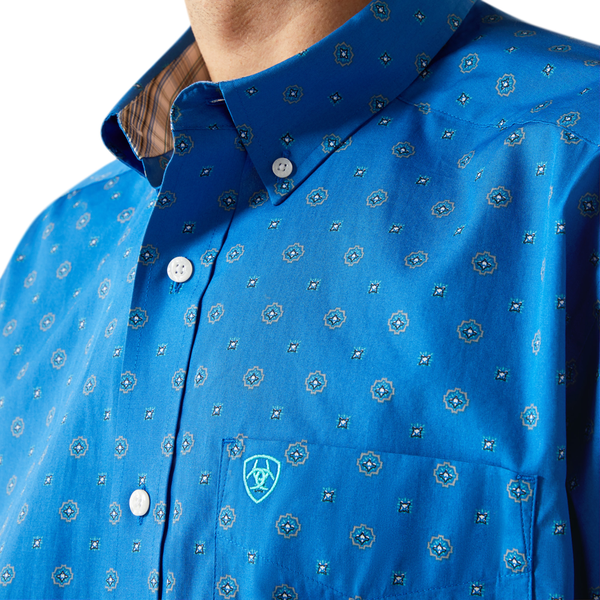 10062226 Ariat Men's Wrinkle Free Carter Classic Fit Long Sleeve Button down Shirt - Blue Print
