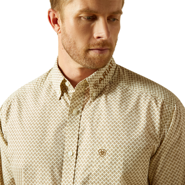 10062251 Ariat Men's Team Pierce Classic Fit Long Sleeve Button down Shirt - Cream Print/Light Brown