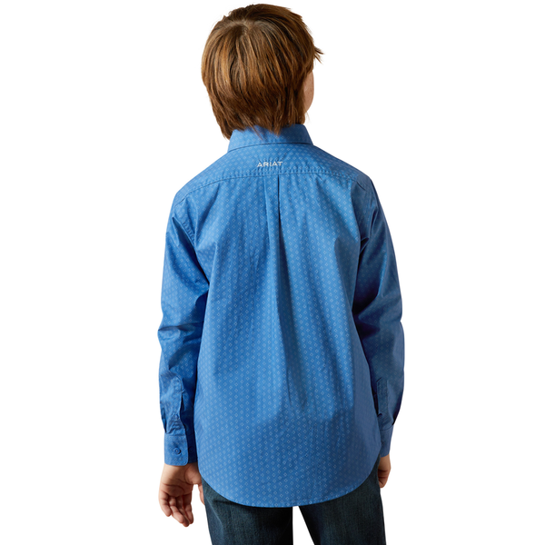 10062393 Ariat Boys' Stratford Classic Fit Long Sleeve Button down Western Shirt - Royal Blue