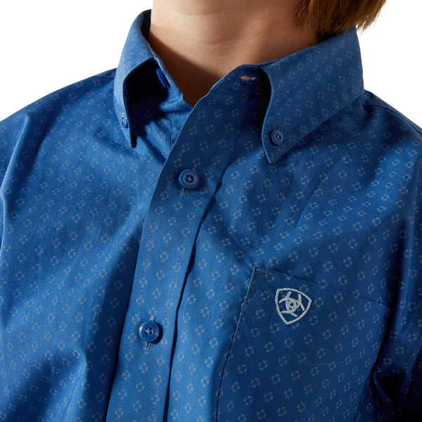 10062393 Ariat Boys' Stratford Classic Fit Long Sleeve Button down Western Shirt - Royal Blue