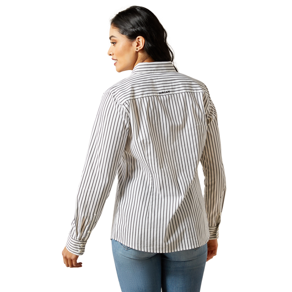 10062658 Ariat Women's Kirby Stretch Long Sleeve Button Shirt - Black & White Triangle Stripe