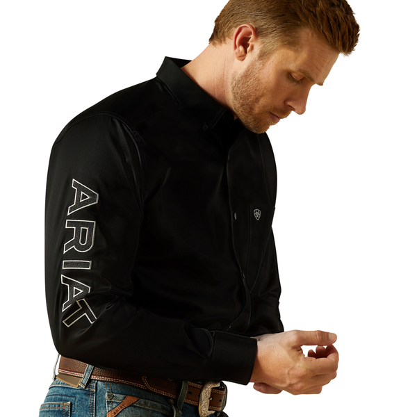 10062659 Ariat Men's Team Logo Twill Fitted Long Sleeve Buttondown Western Shirt - Black