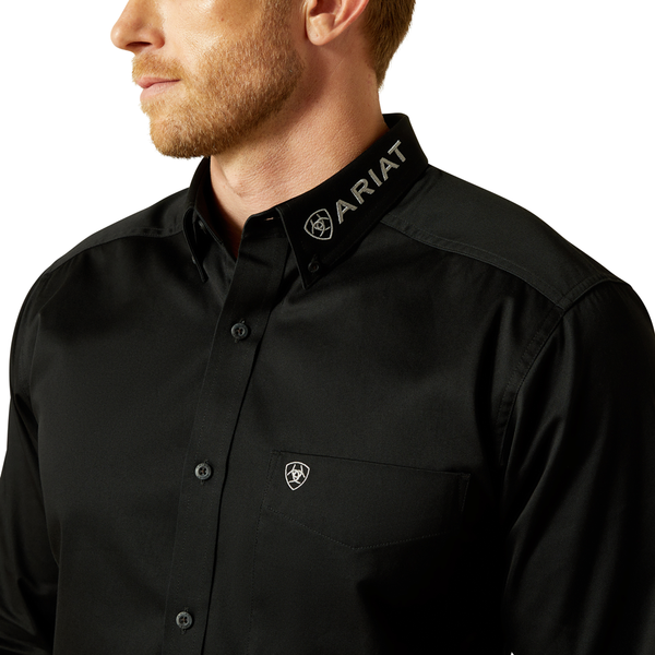 10062659 Ariat Men's Team Logo Twill Fitted Long Sleeve Buttondown Western Shirt - Black