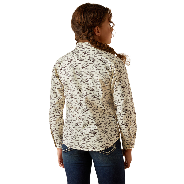 10062842 Ariat Girls' Rodeo Time Long Sleeve Western Snap Shirt - Bucking Horse Print