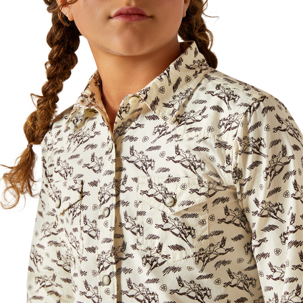 10062842 Ariat Girls' Rodeo Time Long Sleeve Western Snap Shirt - Bucking Horse Print