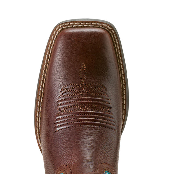 10064073 Ariat Women's Round Up Filly Wide Square Toe Western Boot - Oiled Teak