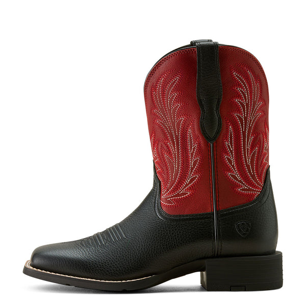 10064075 Ariat Women's Round Up Filly Wide Square Toe Western Boot - Black Deertan