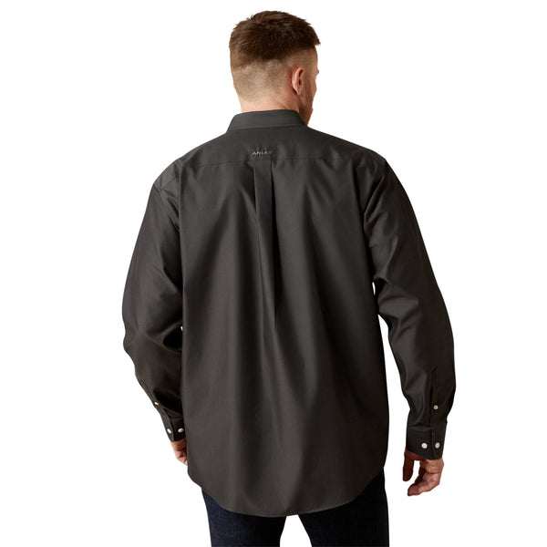 10065843 Ariat Men's Wrinkle Free Solid Pinpoint Oxford Classic Fit Long Sleeve Shirt - Black