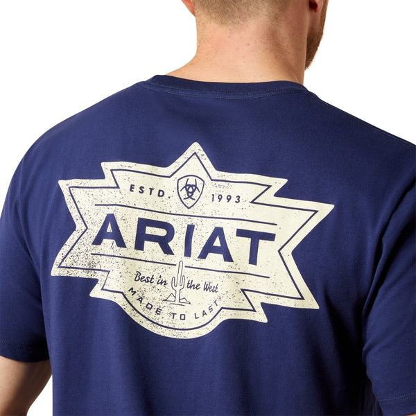 10065904 Ariat Men's Mesa Motif Lockup Short Sleeve T-Shirt - Medieval Blue