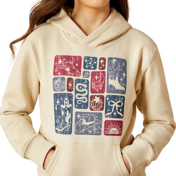 10065937 Ariat Girls' Western Blocks Hoodie - Oyster Grey