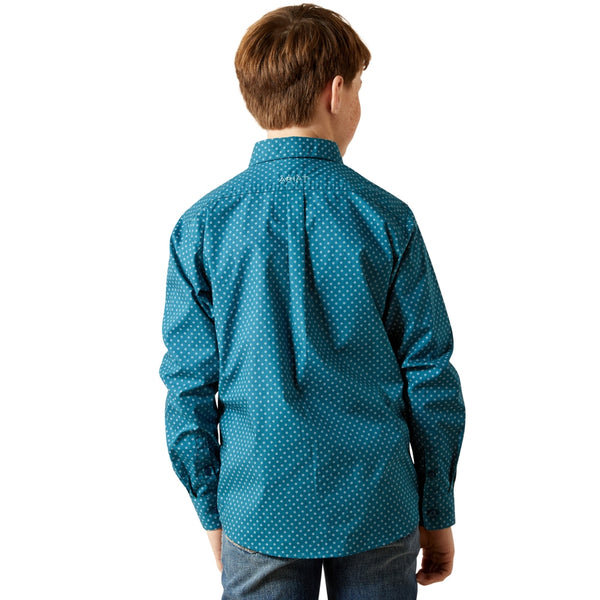 10065986 Ariat Boys' Tyce Classic Fit Long Sleeve Button Down Western Shirt - Dark Teal