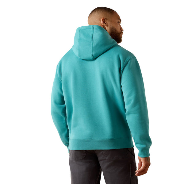 10071202 Ariat Men's Rebar Lightweight Logo Hoodie - Teal/Micro Chip