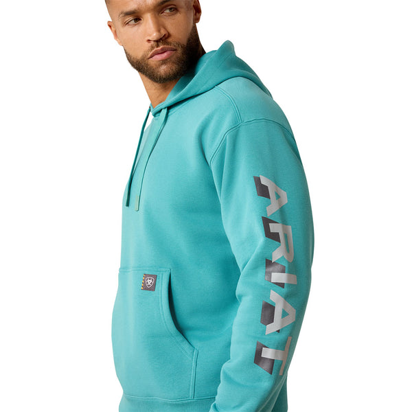 10071202 Ariat Men's Rebar Lightweight Logo Hoodie - Teal/Micro Chip
