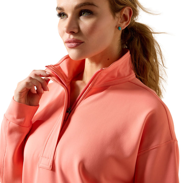10071260 Ariat Women's Breeze Logo 1/2 Zip Sweatshirt - Shell Pink
