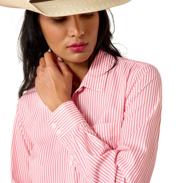 10071468 Ariat Women's Kirby Pro Long Sleeve Button Up Shirt - Sun Kissed Coral Stripe