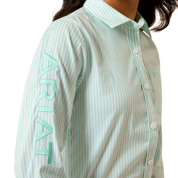 10071512 Ariat Girls' Team Kirby Long Sleeve Button Up Shirt - Holiday Stripe