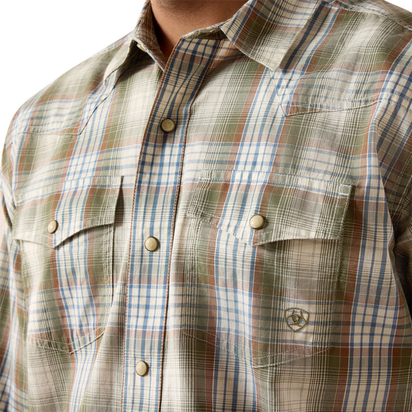 10071643 Ariat Men's Retro Holt Fitted Long Sleeve Snap Shirt - Four Leaf Clover Plaid