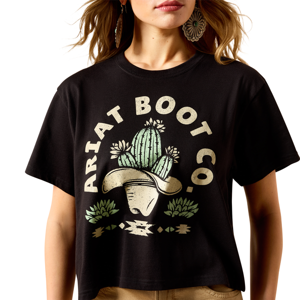 10071669 Ariat Women's Cacti Cowboy Hat Short Sleeve T-Shirt - Black
