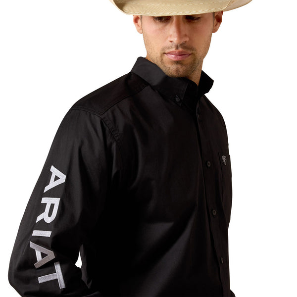10071685 Ariat Men's Team Logo Lightweight Twill Classic Fit Long Sleeve Buttondown Shirt - Black/Grey