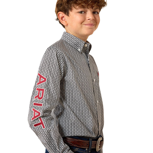 10071689 Ariat Boys' Team Ward Long Sleeve Shirt - Black/Red