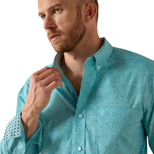 10071743 Ariat Men's Wrinkle Free Cormac Fitted Long Sleeve Button Down Shirt - Larkspur Paisley Print